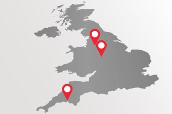 Map of HellermanTyton UK's 3 locations - Manchester Cannock and Plymouth
