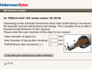 Wall thickness calculator for heat shrink tubing
