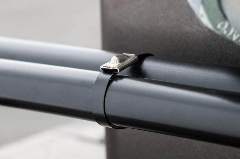 The MBT-FC cable tie is a coated stainless steel zip tie with smooth edges.